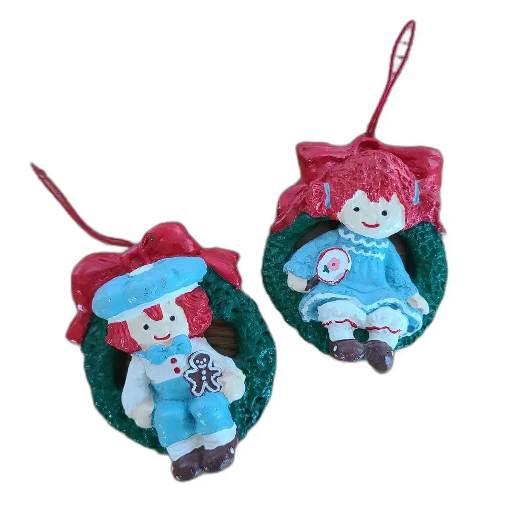 Vintage Raggedy Ann & Andy Inspired Hand Painted Christmas Ornaments Collectible